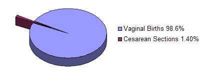 Vaginal Births 98.6%, Cesarean Sections 1.40%