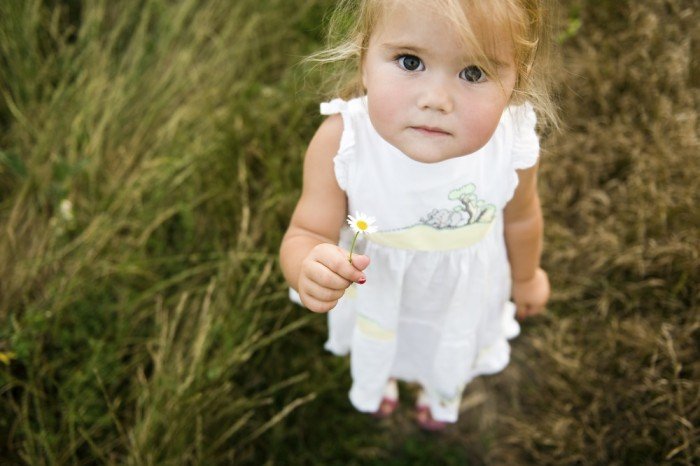 Baby girl with daisy and beautiful eyes