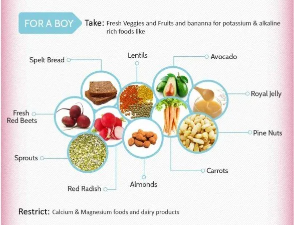 Infographic showing foods to eat to conceive a boy