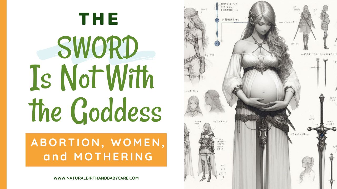 Drawing of a pregnant woman with a sword to the side